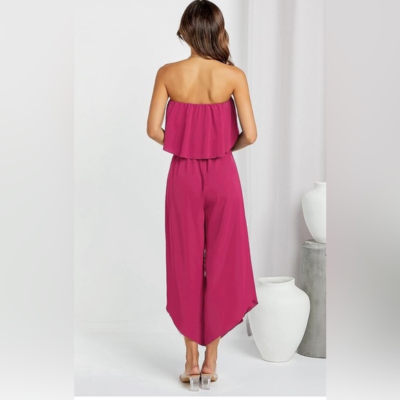 Angashion Women’s Jumpsuit- Sleeveless Ruffle Wide Leg Hot Pink - Medium - Picture 2 of 8